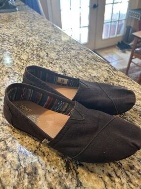 Toms Black Canvas Slip-On Shoes with Striped Lining